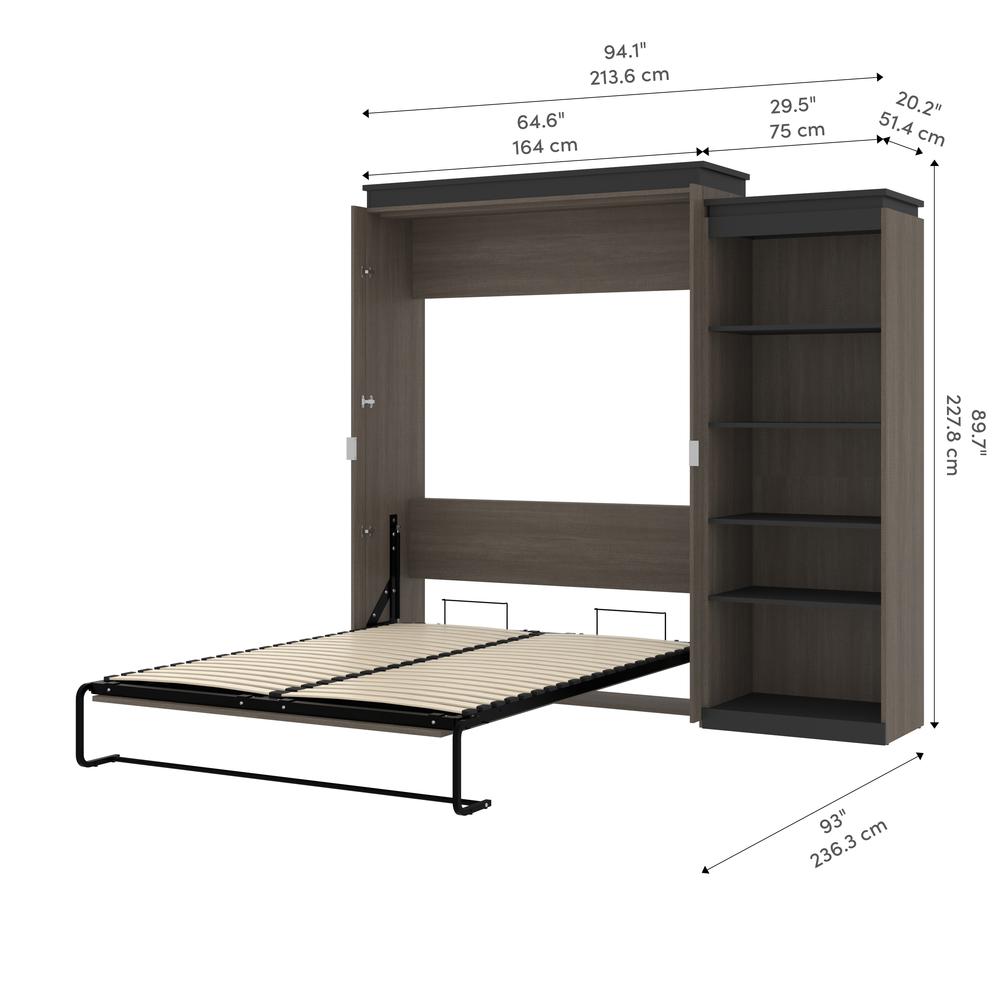 Queen Murphy Bed with Shelves (97W) in White and Walnut Grey. Picture 11