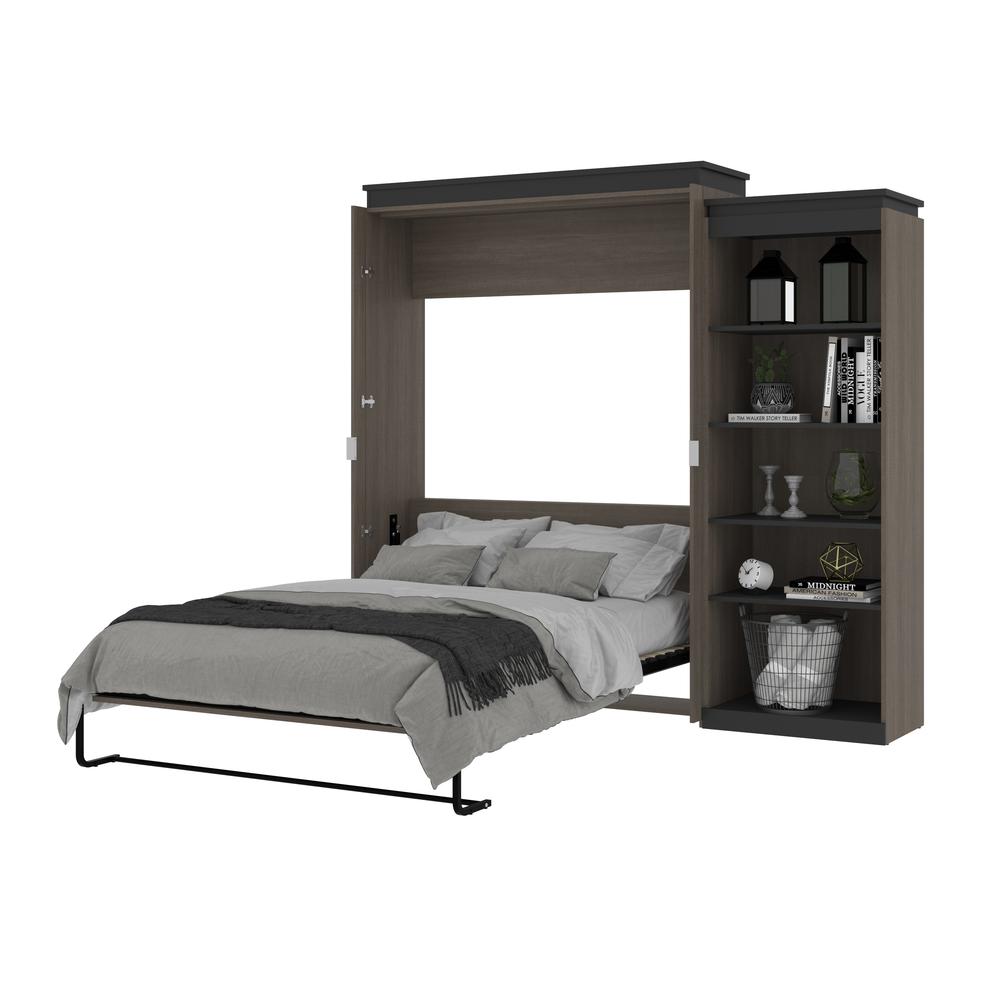 Queen Murphy Bed with Shelves (97W) in White and Walnut Grey. Picture 24