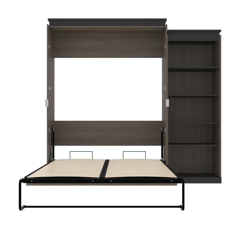 Queen Murphy Bed with Shelves (97W) in White and Walnut Grey. Picture 25