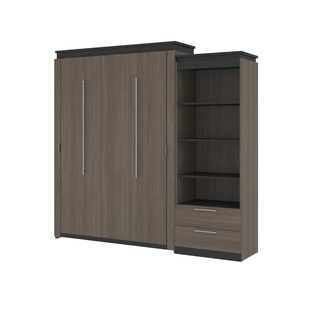 Queen Murphy Bed with Shelves and Drawers (97W) in Bark Grey and Graphite. Picture 1