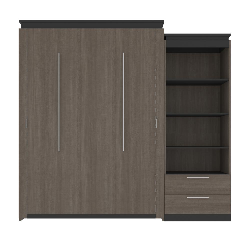Queen Murphy Bed with Shelves and Drawers (97W) in Bark Grey and Graphite. Picture 2