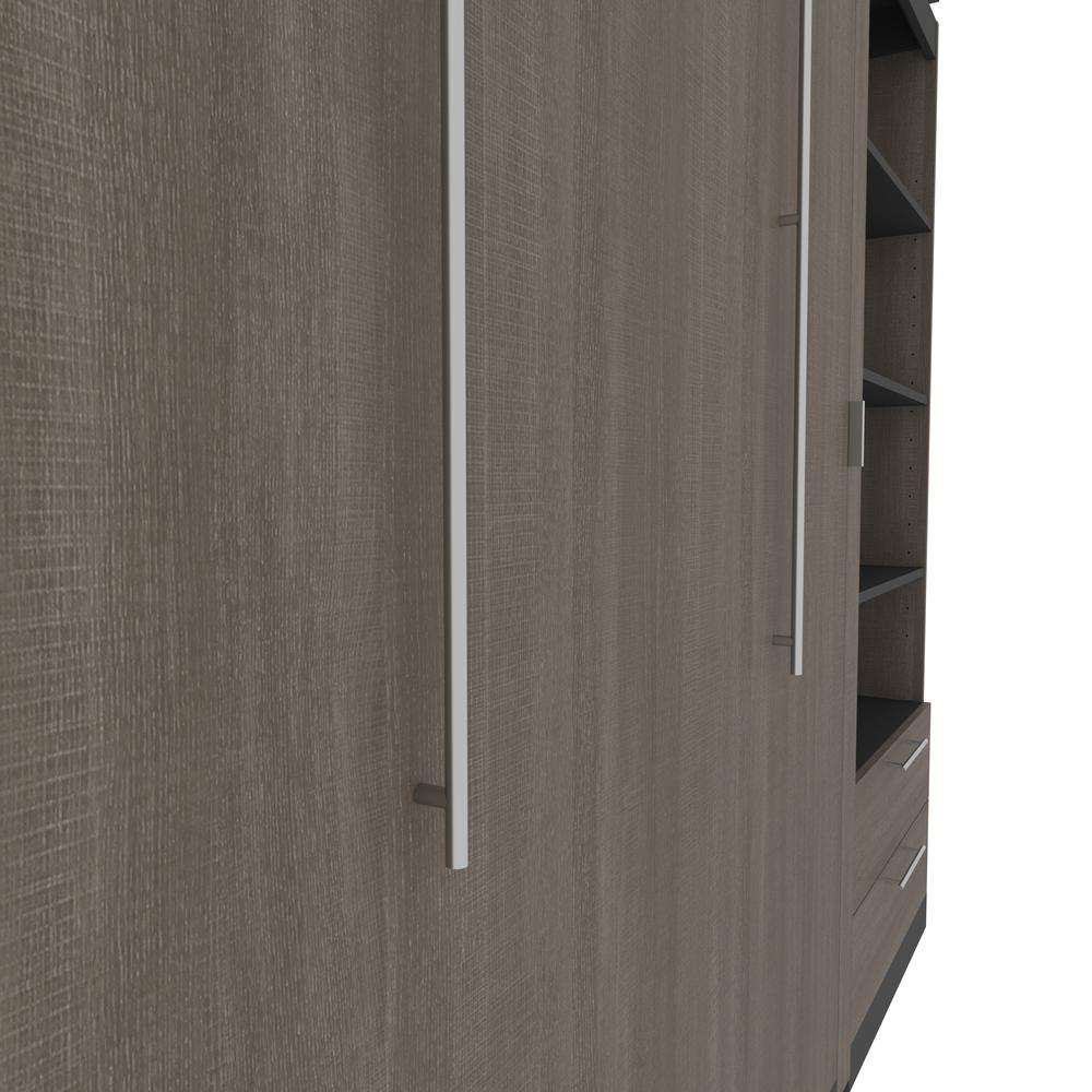 Queen Murphy Bed with Shelves and Drawers (97W) in Bark Grey and Graphite. Picture 19