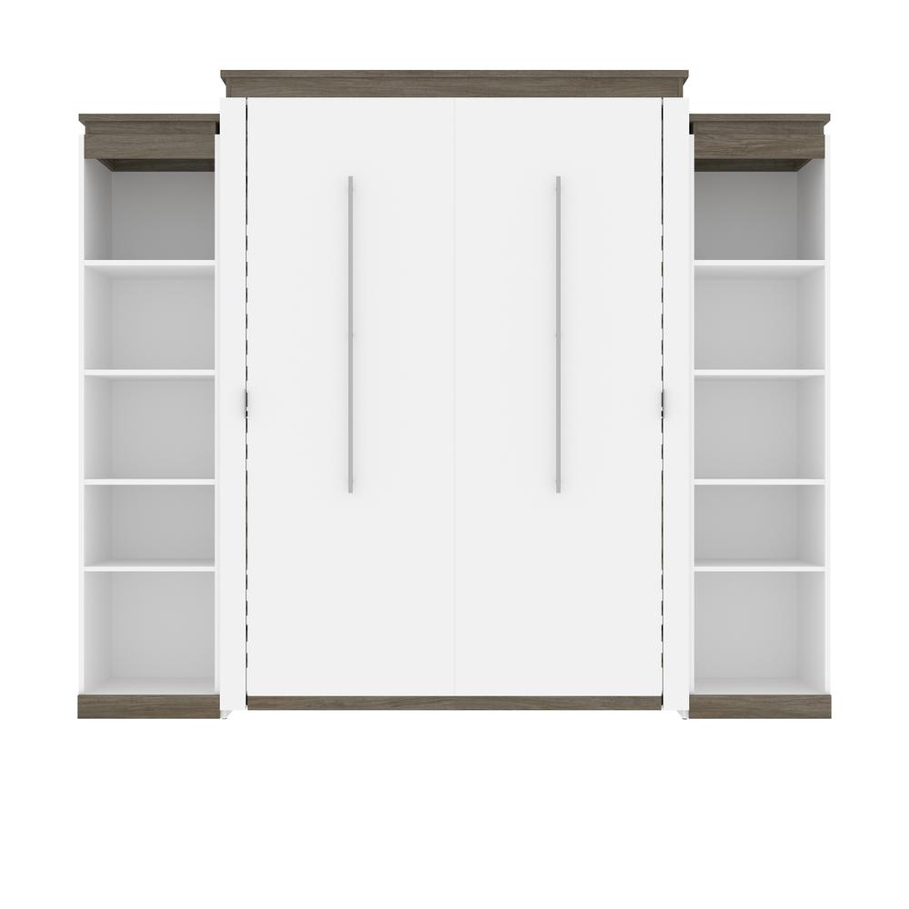 Queen Murphy Bed with Shelves (106W) in White and Walnut Grey. Picture 2