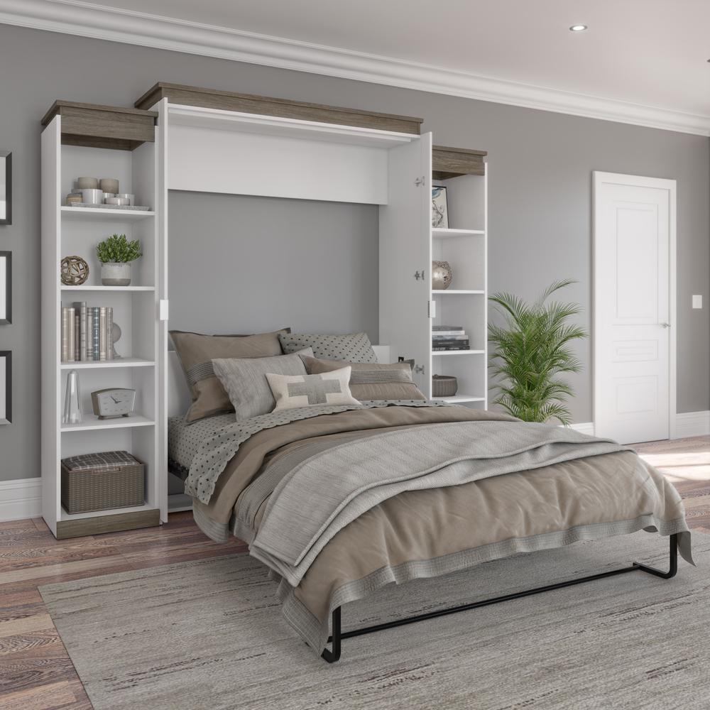 Queen Murphy Bed with Shelves (106W) in White and Walnut Grey. Picture 5