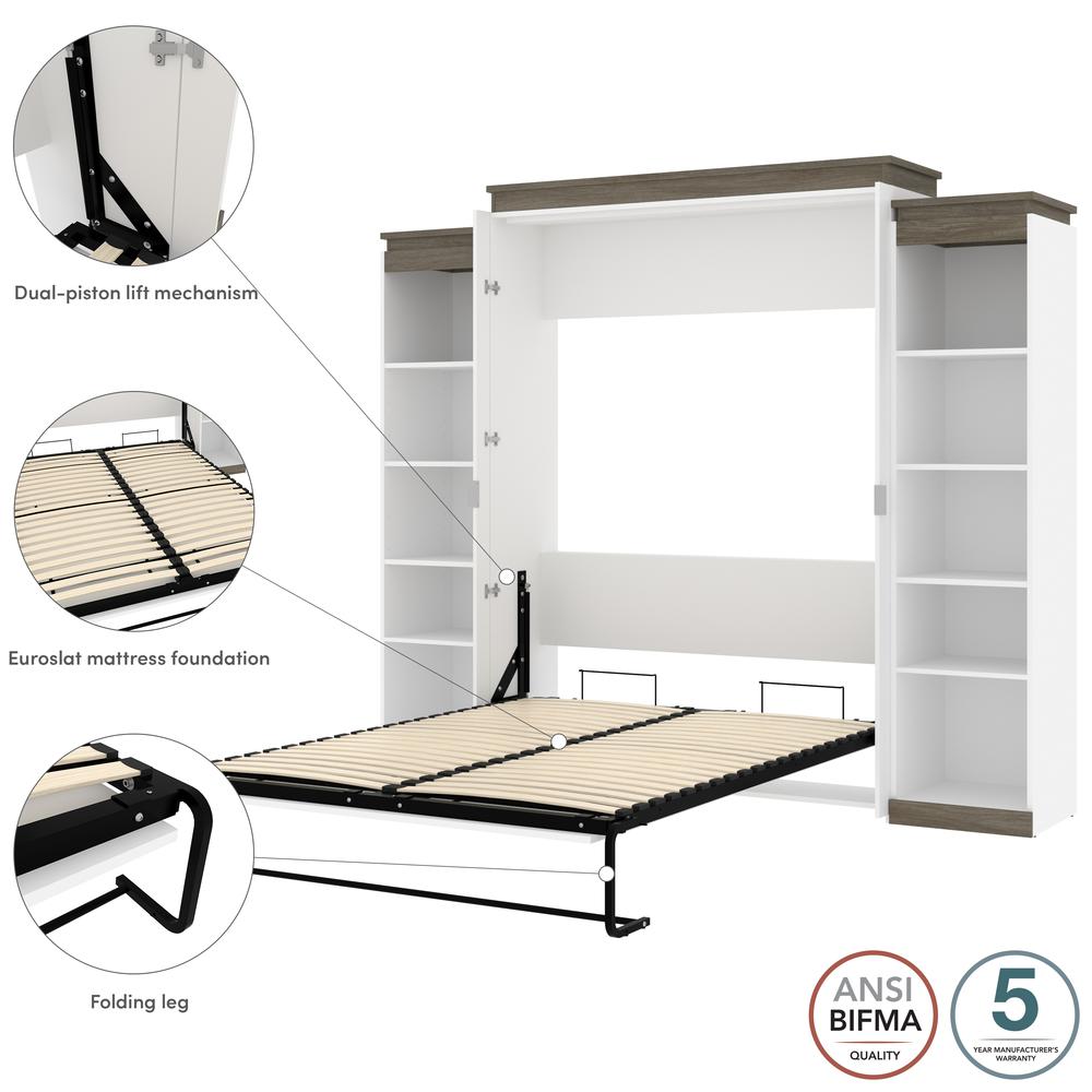 Queen Murphy Bed with Shelves (106W) in White and Walnut Grey. Picture 8