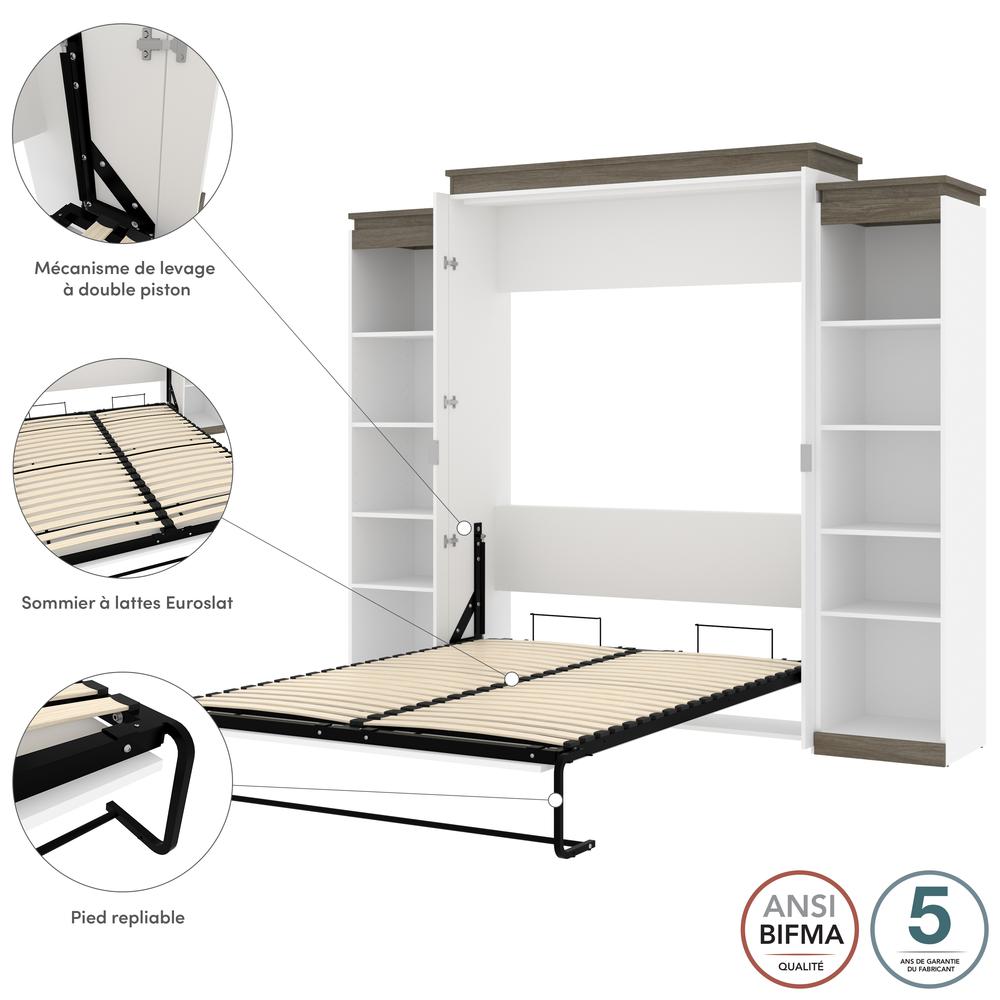 Queen Murphy Bed with Shelves (106W) in White and Walnut Grey. Picture 9