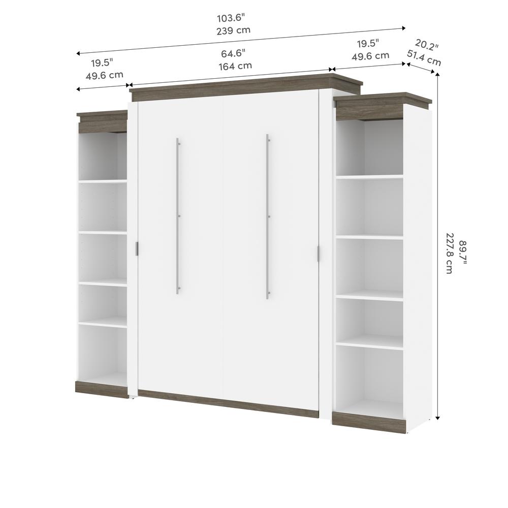 Queen Murphy Bed with Shelves (106W) in White and Walnut Grey. Picture 10