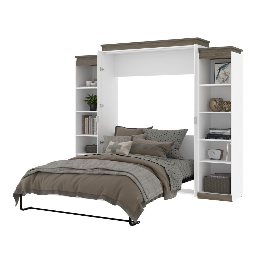 Queen Murphy Bed with Shelves (106W) in White and Walnut Grey. Picture 24