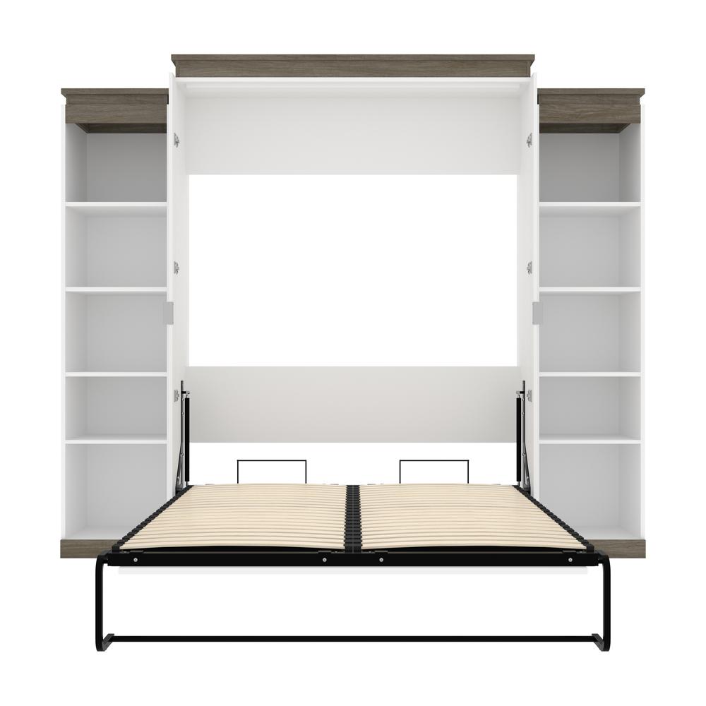 Queen Murphy Bed with Shelves (106W) in White and Walnut Grey. Picture 25