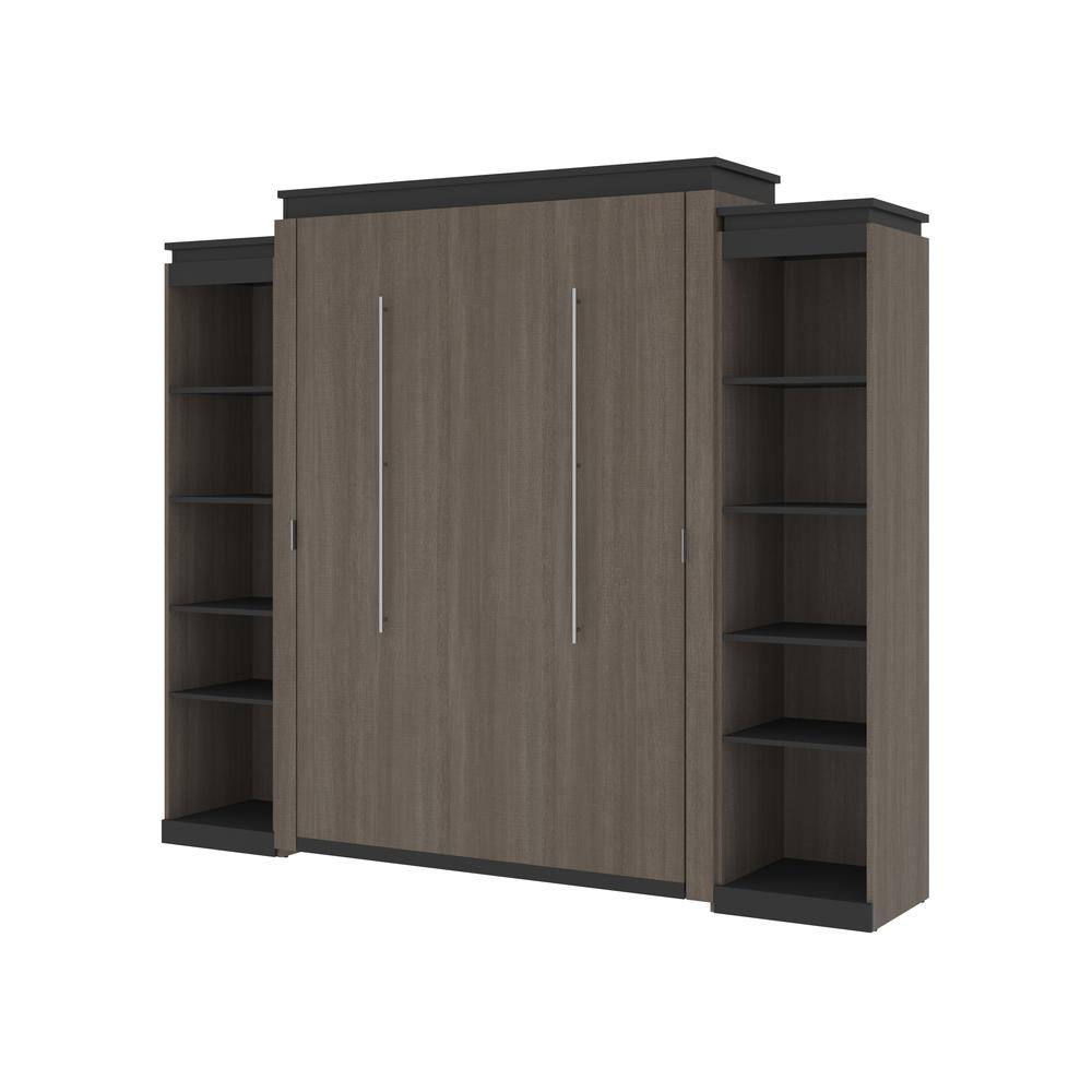 Queen Murphy Bed with Shelves (106W) in White and Walnut Grey. Picture 1