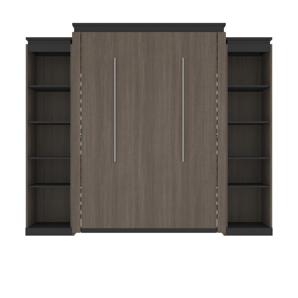Queen Murphy Bed with Shelves (106W) in White and Walnut Grey. Picture 2