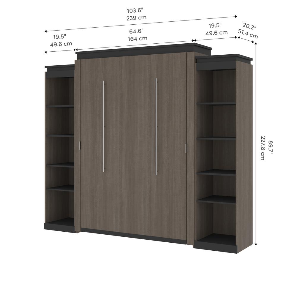 Queen Murphy Bed with Shelves (106W) in White and Walnut Grey. Picture 10