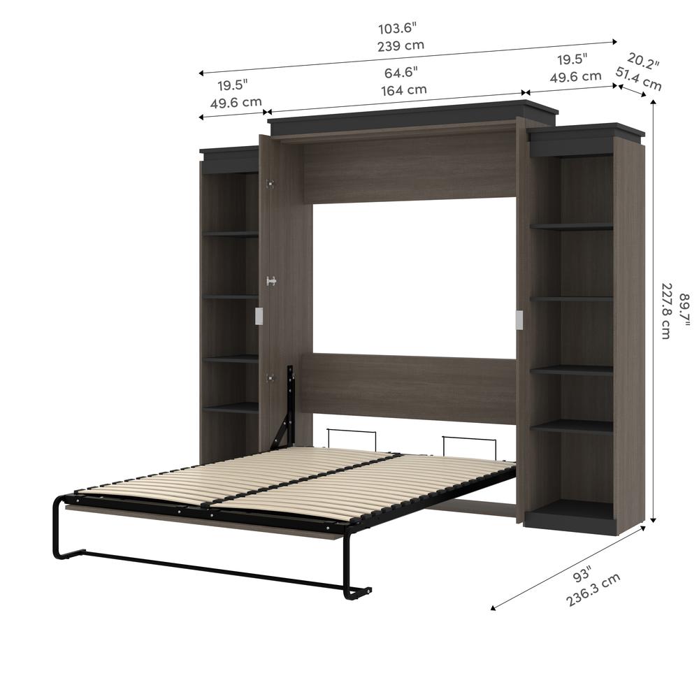 Queen Murphy Bed with Shelves (106W) in White and Walnut Grey. Picture 11