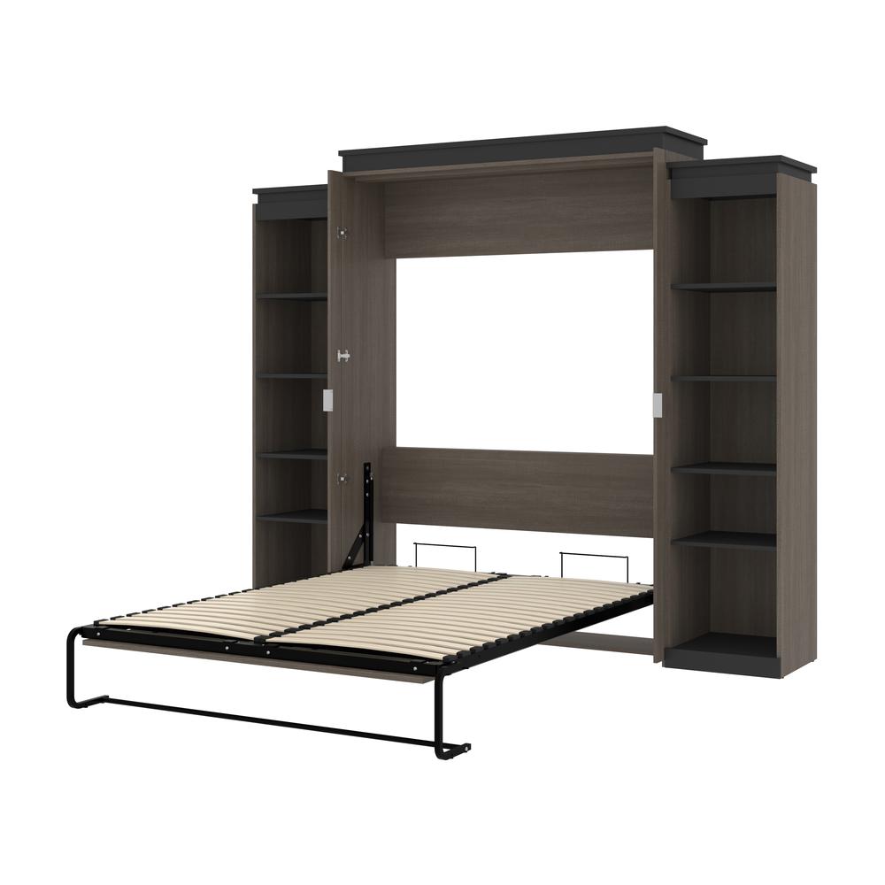 Queen Murphy Bed with Shelves (106W) in White and Walnut Grey. Picture 23