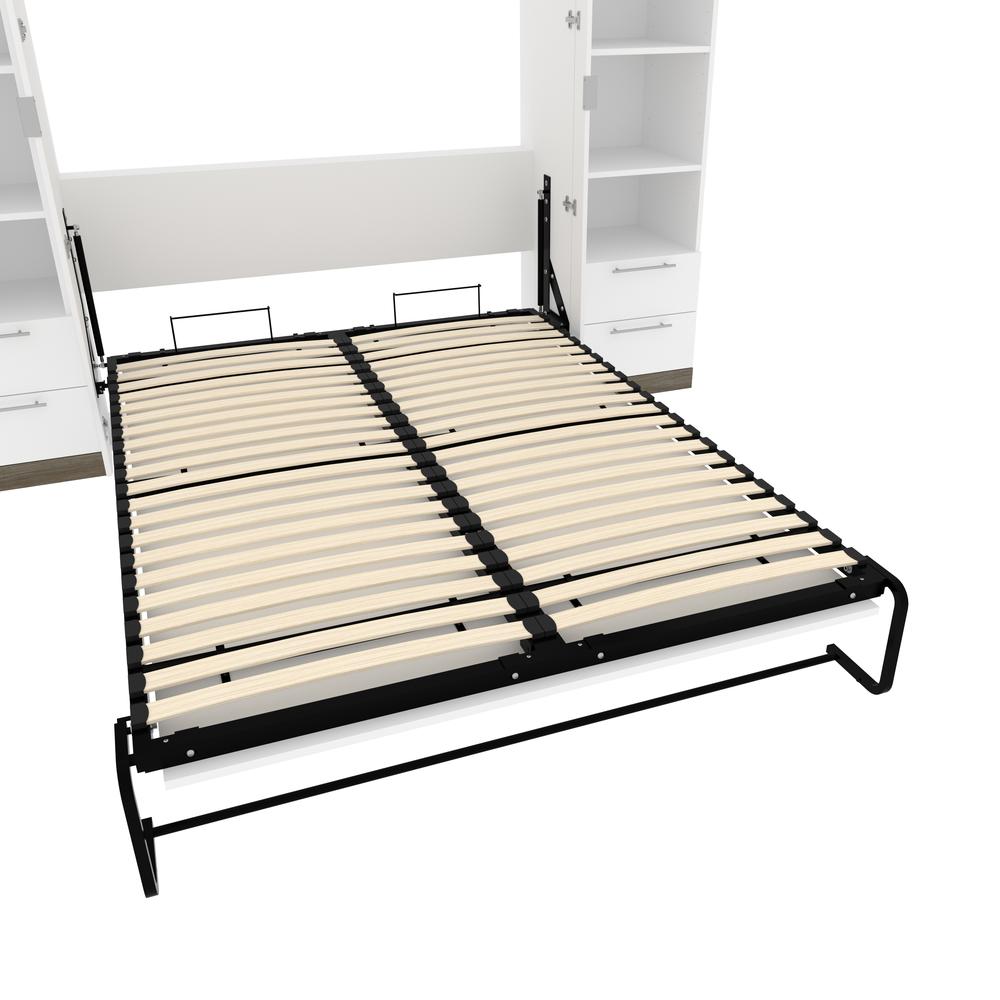 Queen Murphy Bed with Shelves and Drawers (106W) in White and Walnut Grey. Picture 16