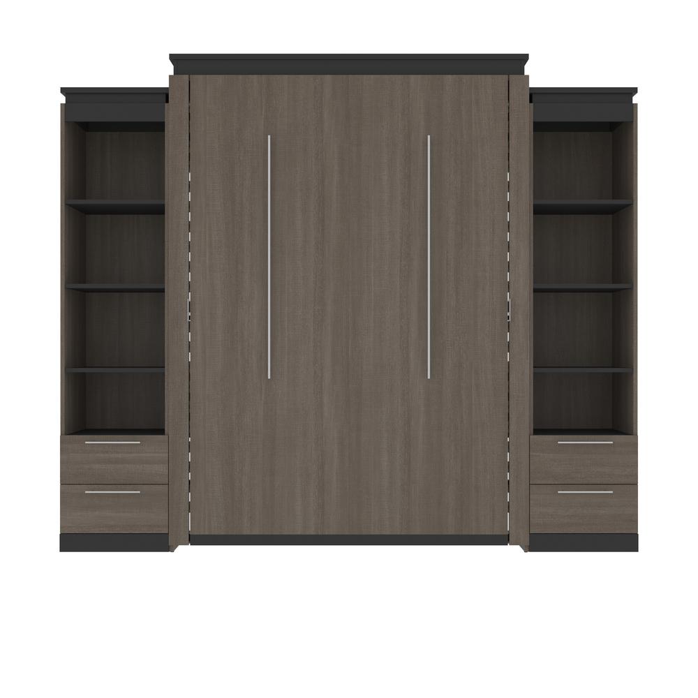 Queen Murphy Bed with Shelves and Drawers (106W) in Bark Grey and Graphite. Picture 2