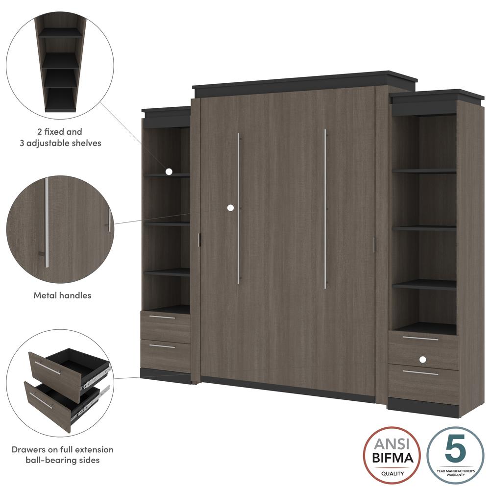 Queen Murphy Bed with Shelves and Drawers (106W) in Bark Grey and Graphite. Picture 6