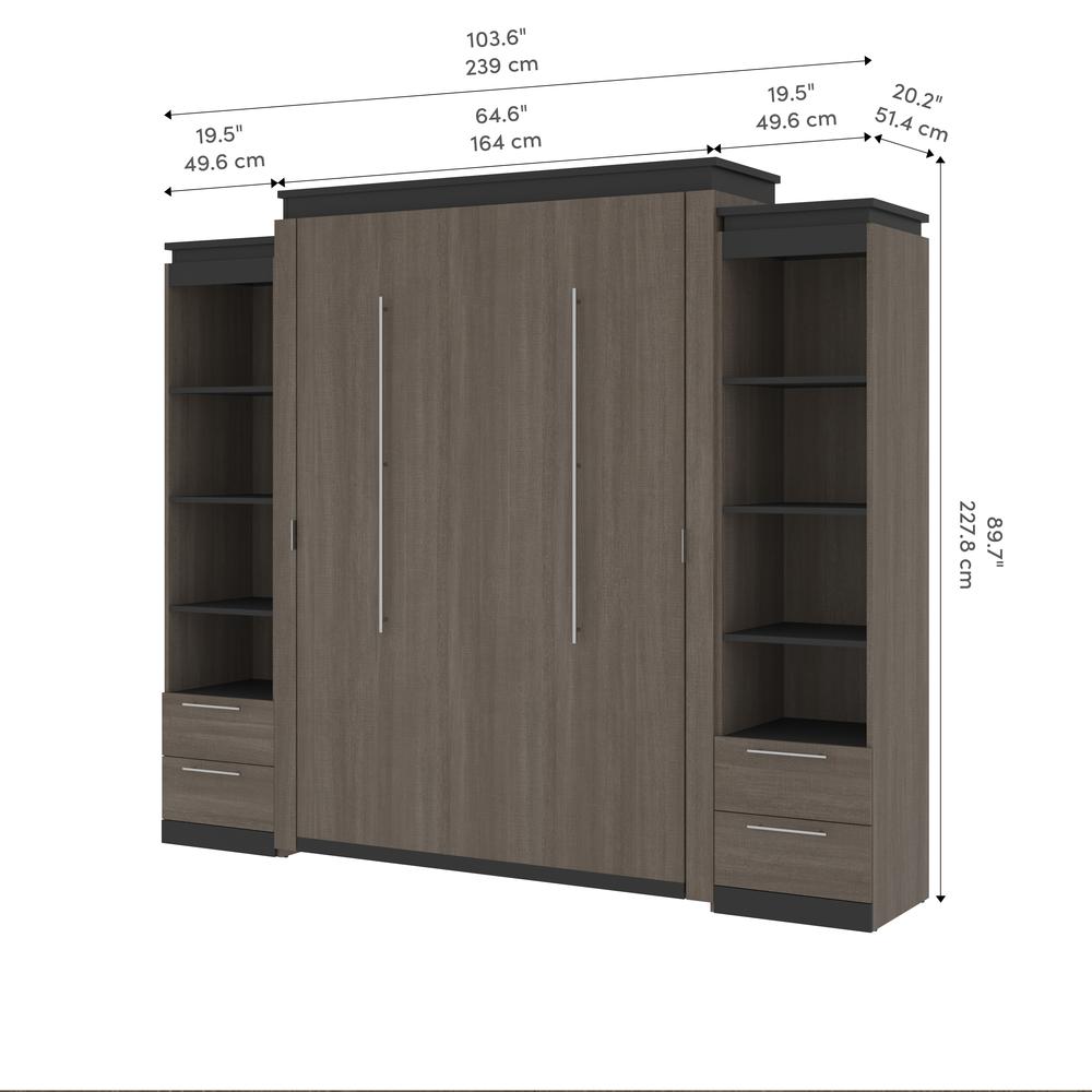 Queen Murphy Bed with Shelves and Drawers (106W) in Bark Grey and Graphite. Picture 10