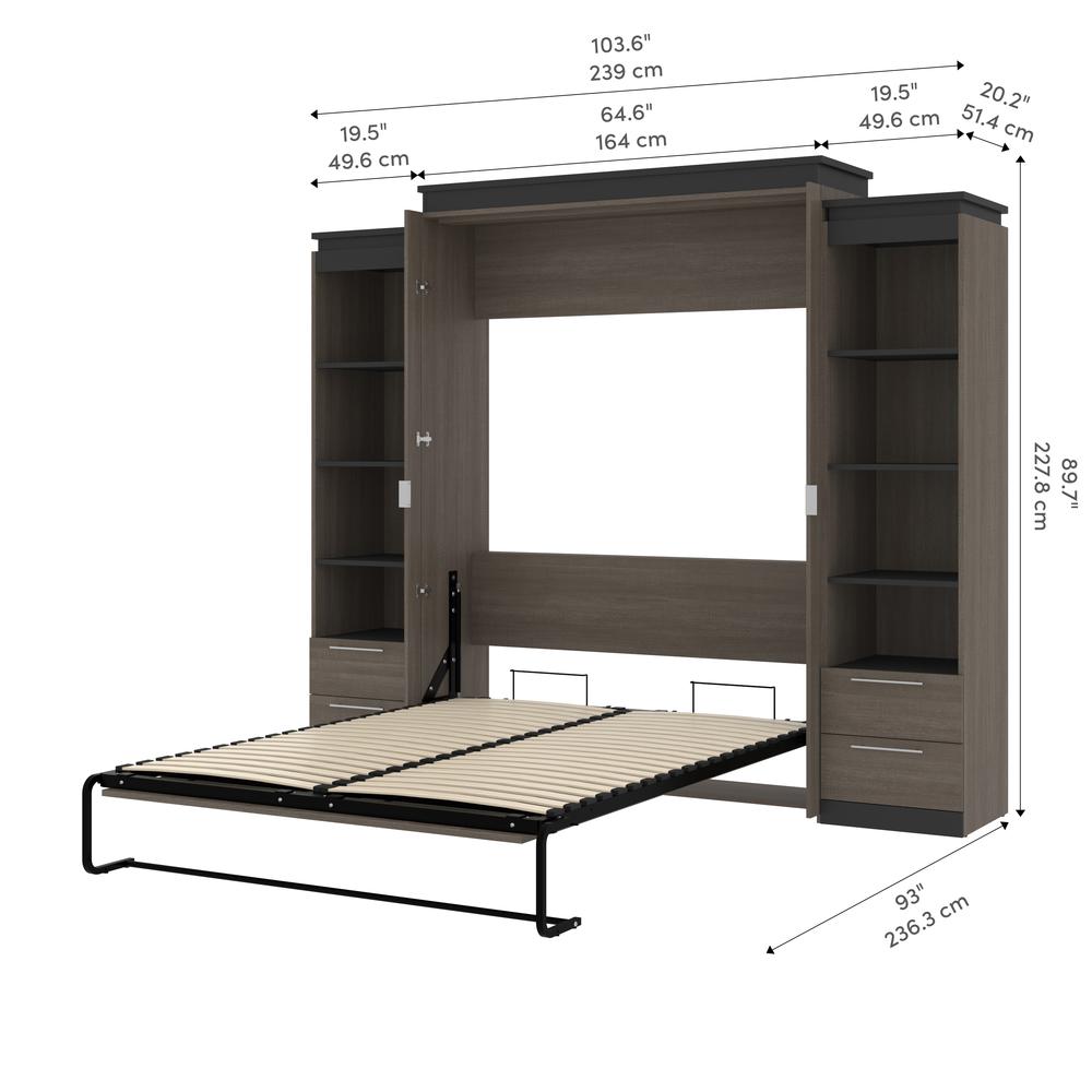 Queen Murphy Bed with Shelves and Drawers (106W) in Bark Grey and Graphite. Picture 11