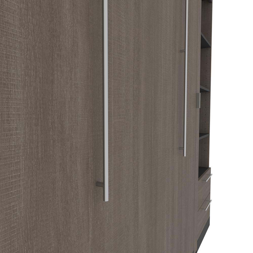 Queen Murphy Bed with Shelves and Drawers (106W) in Bark Grey and Graphite. Picture 19