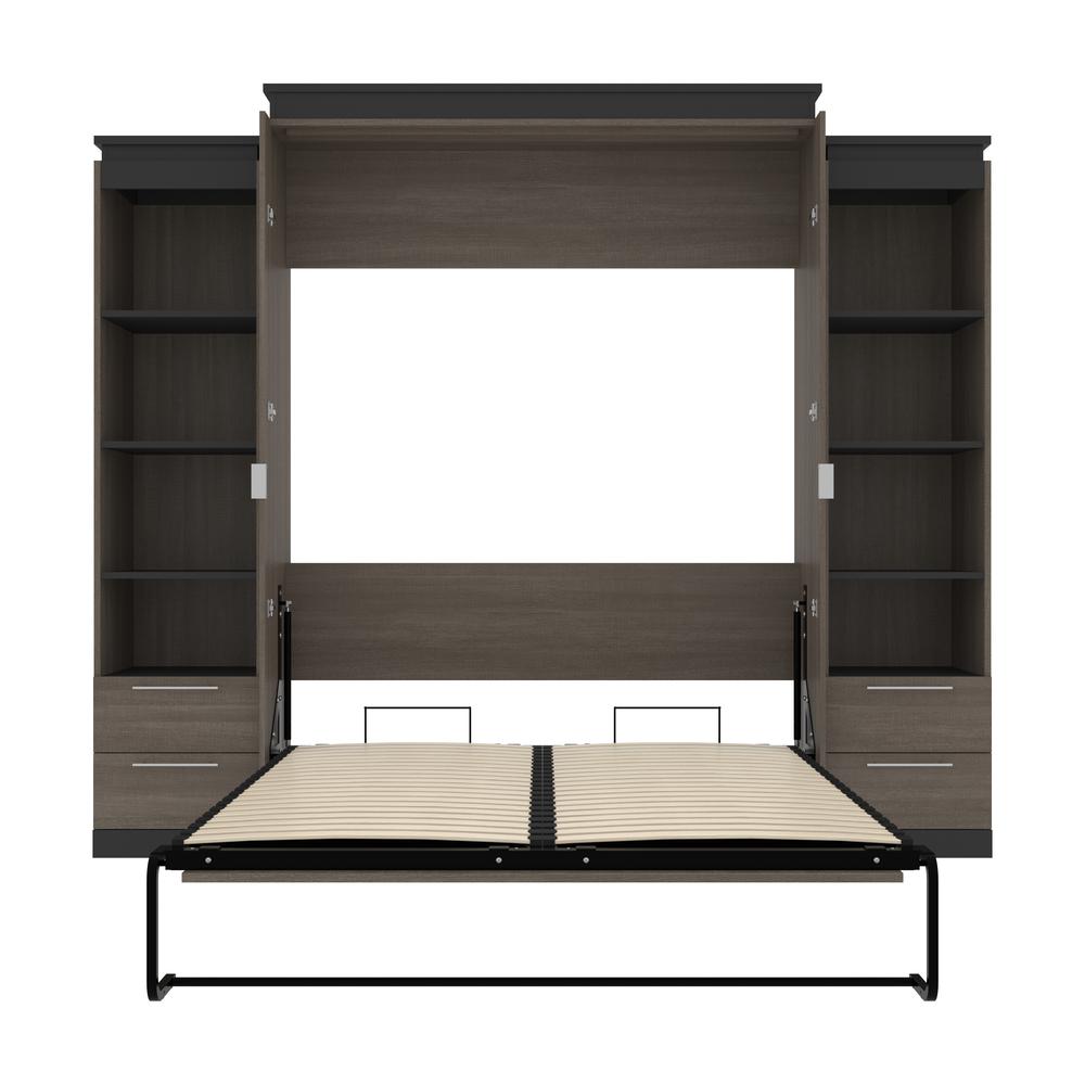 Queen Murphy Bed with Shelves and Drawers (106W) in Bark Grey and Graphite. Picture 25