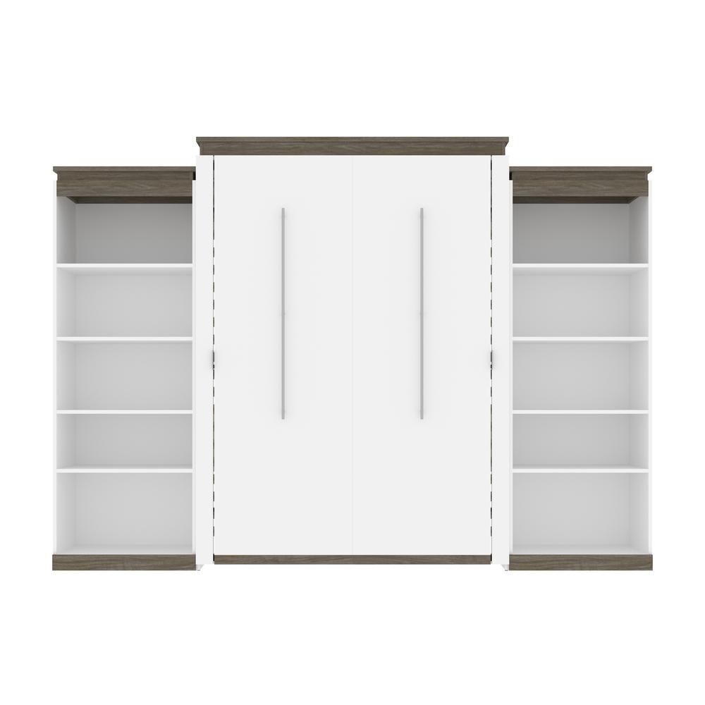Queen Murphy Bed with Shelves (126W) in White and Walnut Grey. Picture 2