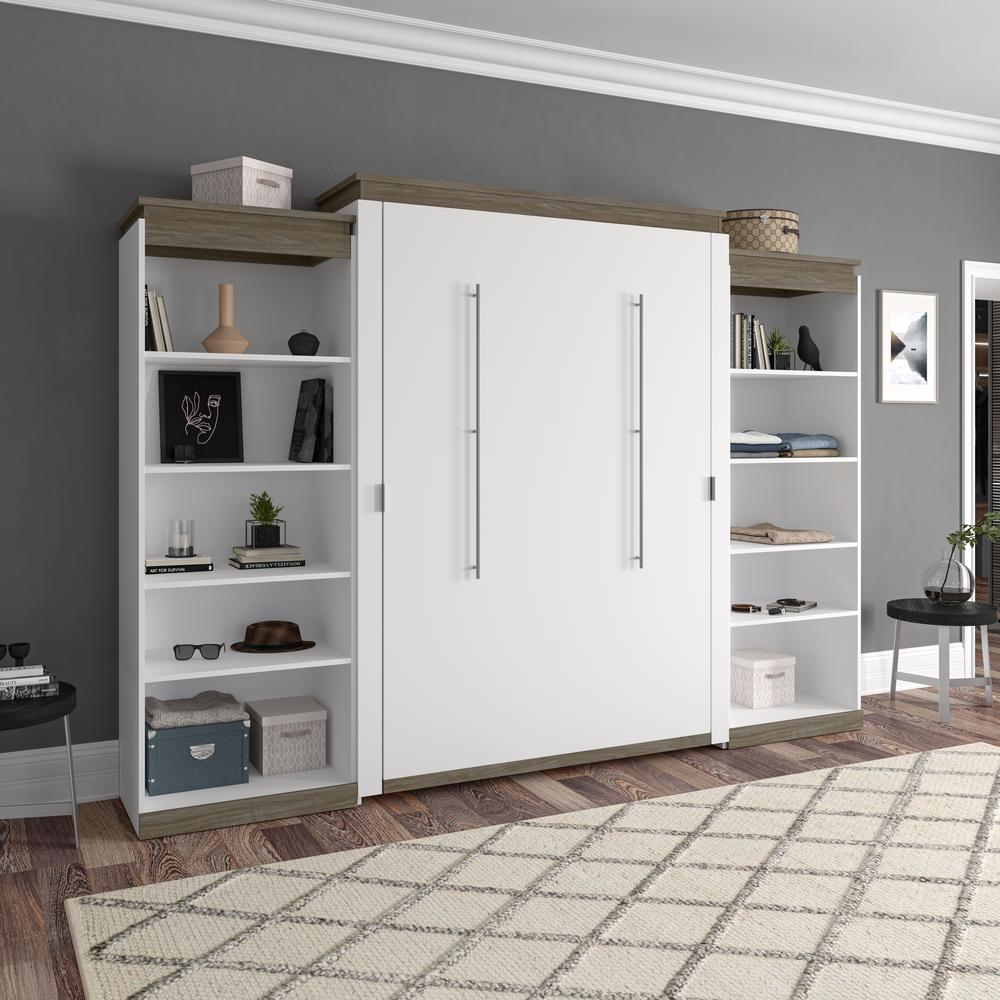 Queen Murphy Bed with Shelves (126W) in White and Walnut Grey. Picture 4