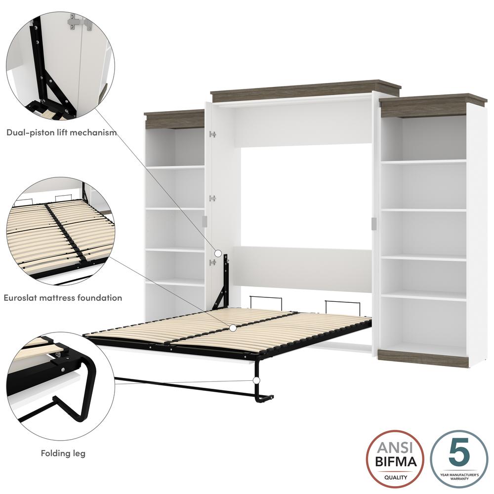 Queen Murphy Bed with Shelves (126W) in White and Walnut Grey. Picture 8