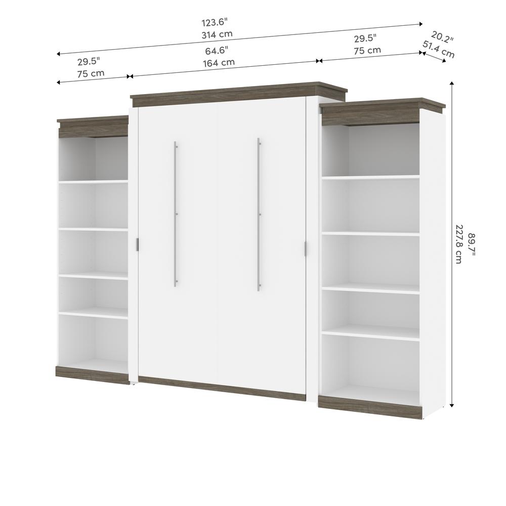 Queen Murphy Bed with Shelves (126W) in White and Walnut Grey. Picture 10