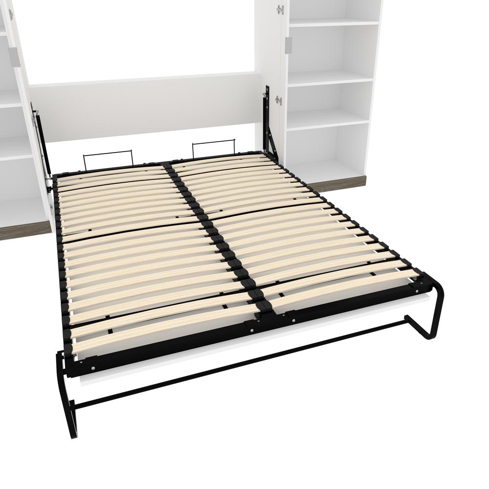 Queen Murphy Bed with Shelves (126W) in White and Walnut Grey. Picture 16