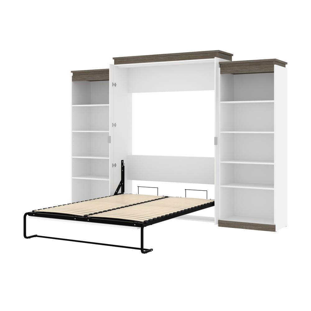 Queen Murphy Bed with Shelves (126W) in White and Walnut Grey. Picture 23