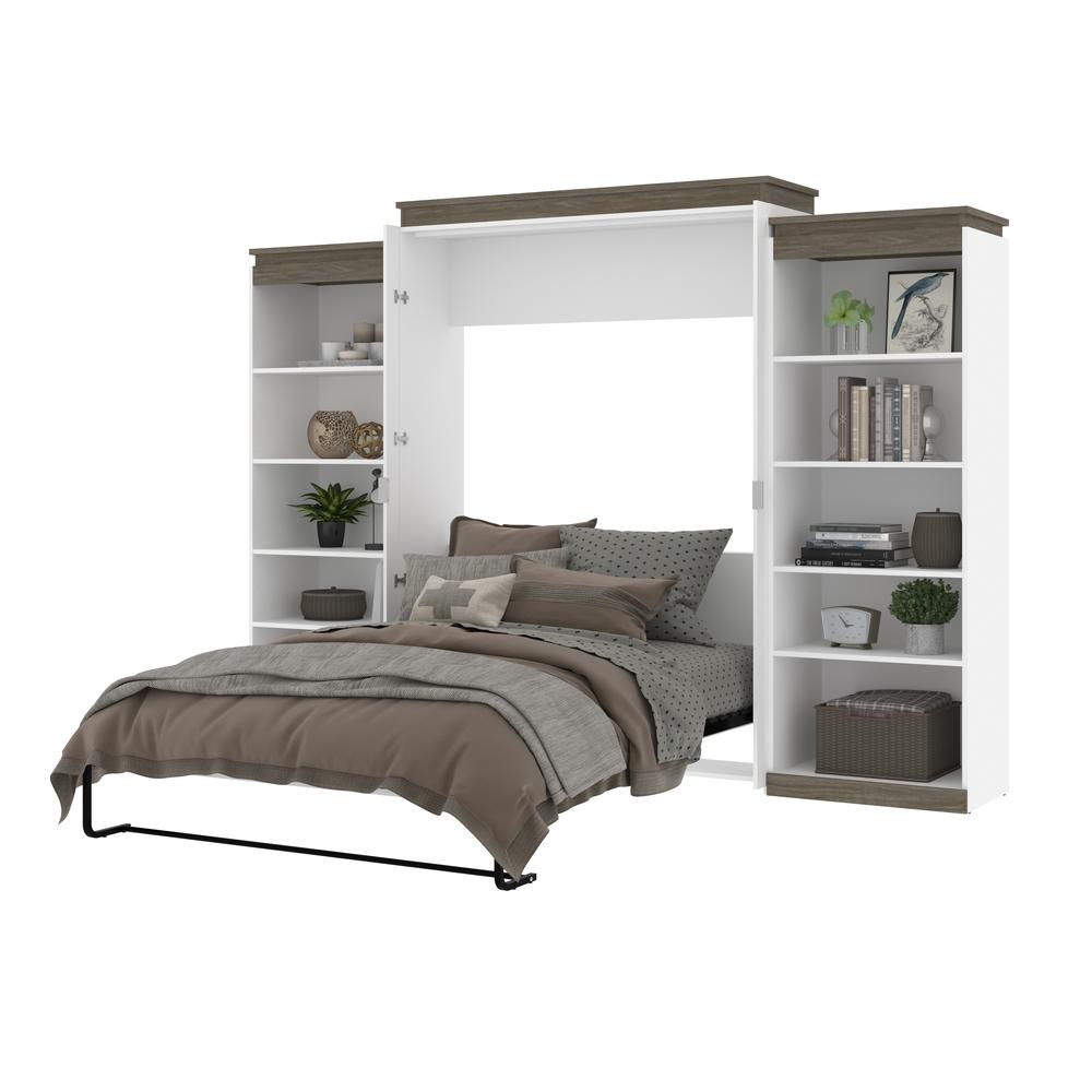 Queen Murphy Bed with Shelves (126W) in White and Walnut Grey. Picture 24