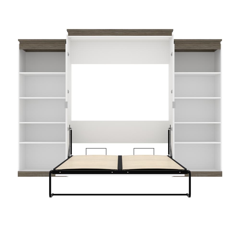 Queen Murphy Bed with Shelves (126W) in White and Walnut Grey. Picture 25
