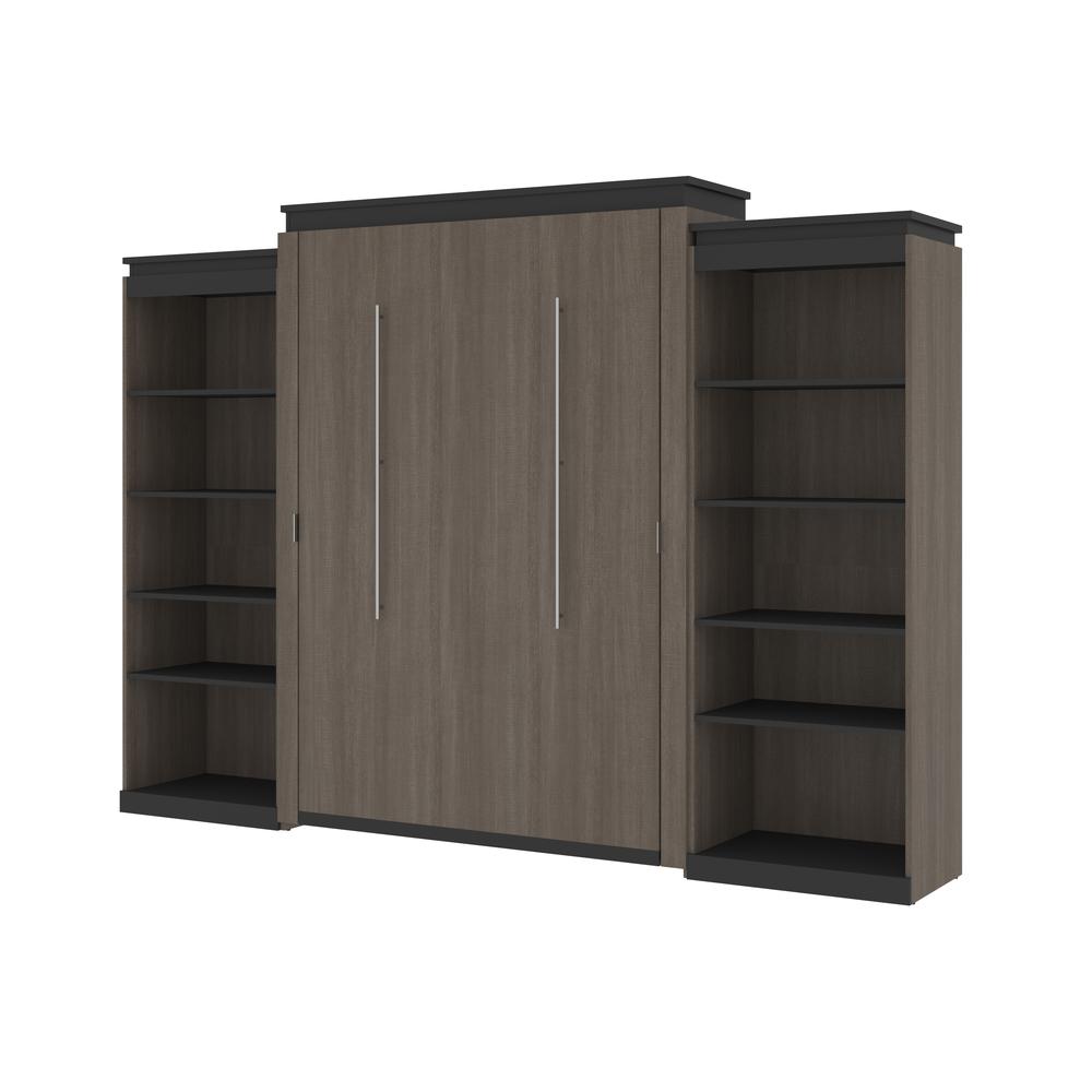 Queen Murphy Bed with Shelves (126W) in White and Walnut Grey. Picture 1