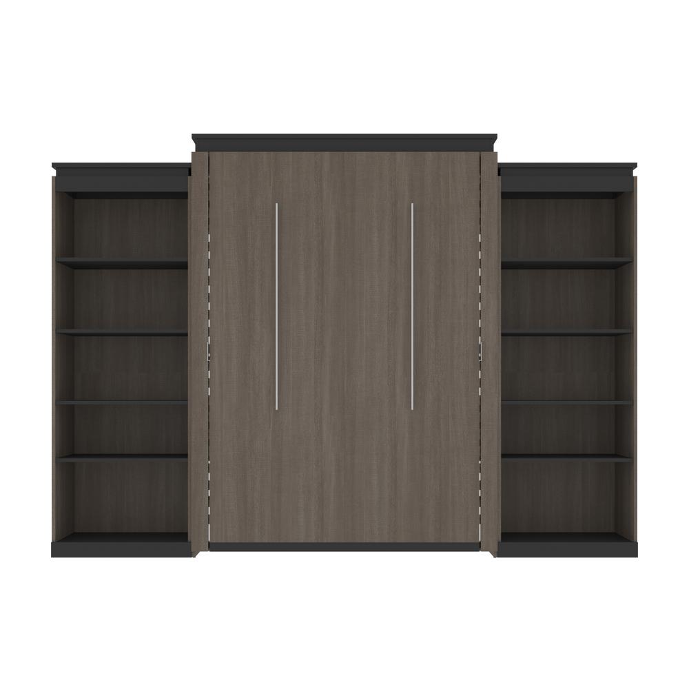 Queen Murphy Bed with Shelves (126W) in White and Walnut Grey. Picture 2