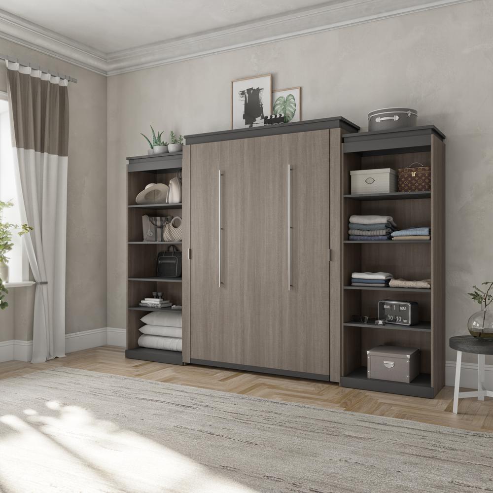 Queen Murphy Bed with Shelves (126W) in White and Walnut Grey. Picture 5