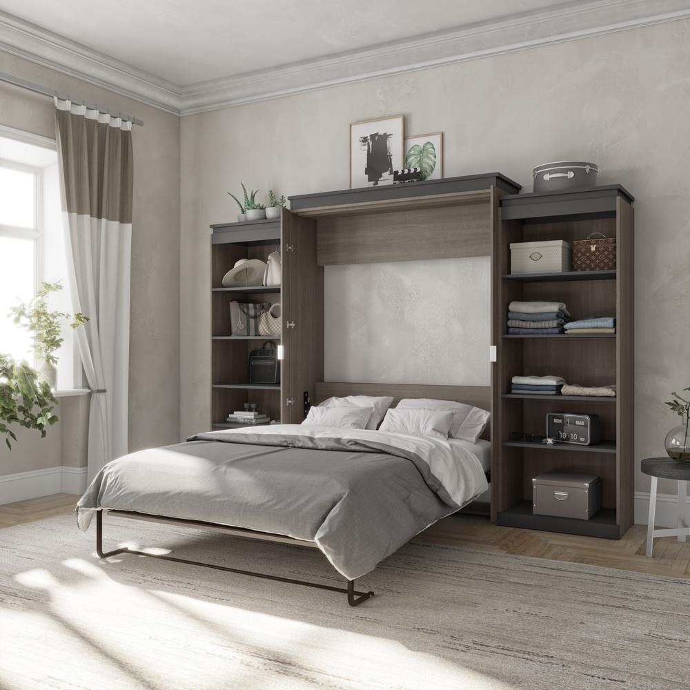 Queen Murphy Bed with Shelves (126W) in White and Walnut Grey. Picture 6