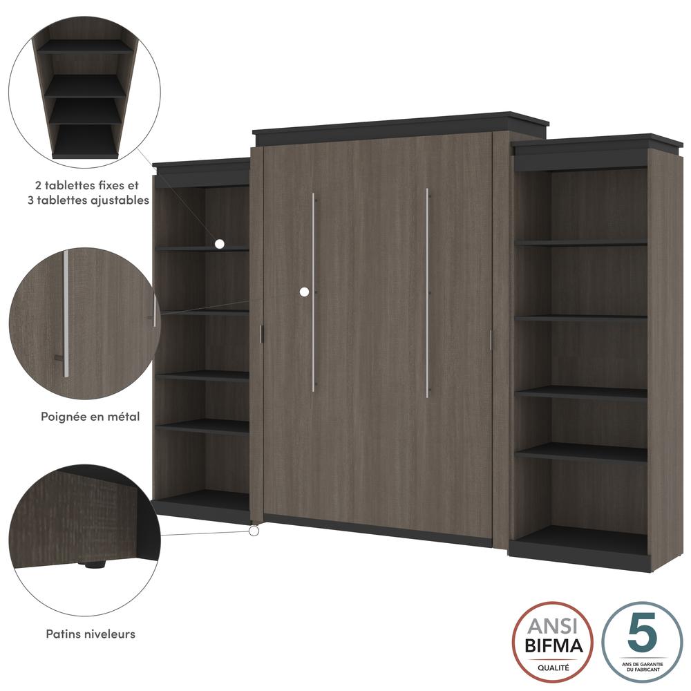 Queen Murphy Bed with Shelves (126W) in White and Walnut Grey. Picture 8