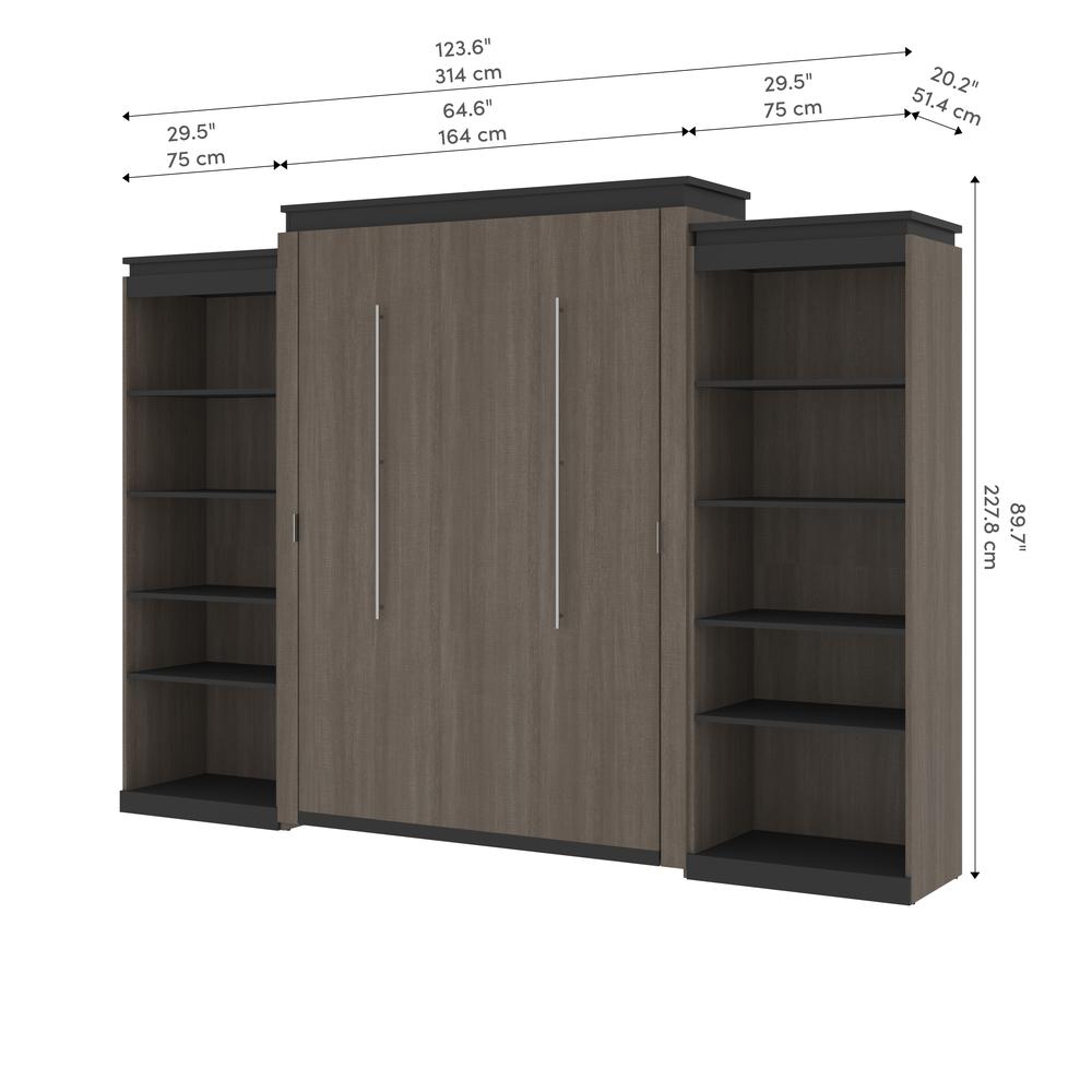 Queen Murphy Bed with Shelves (126W) in White and Walnut Grey. Picture 11