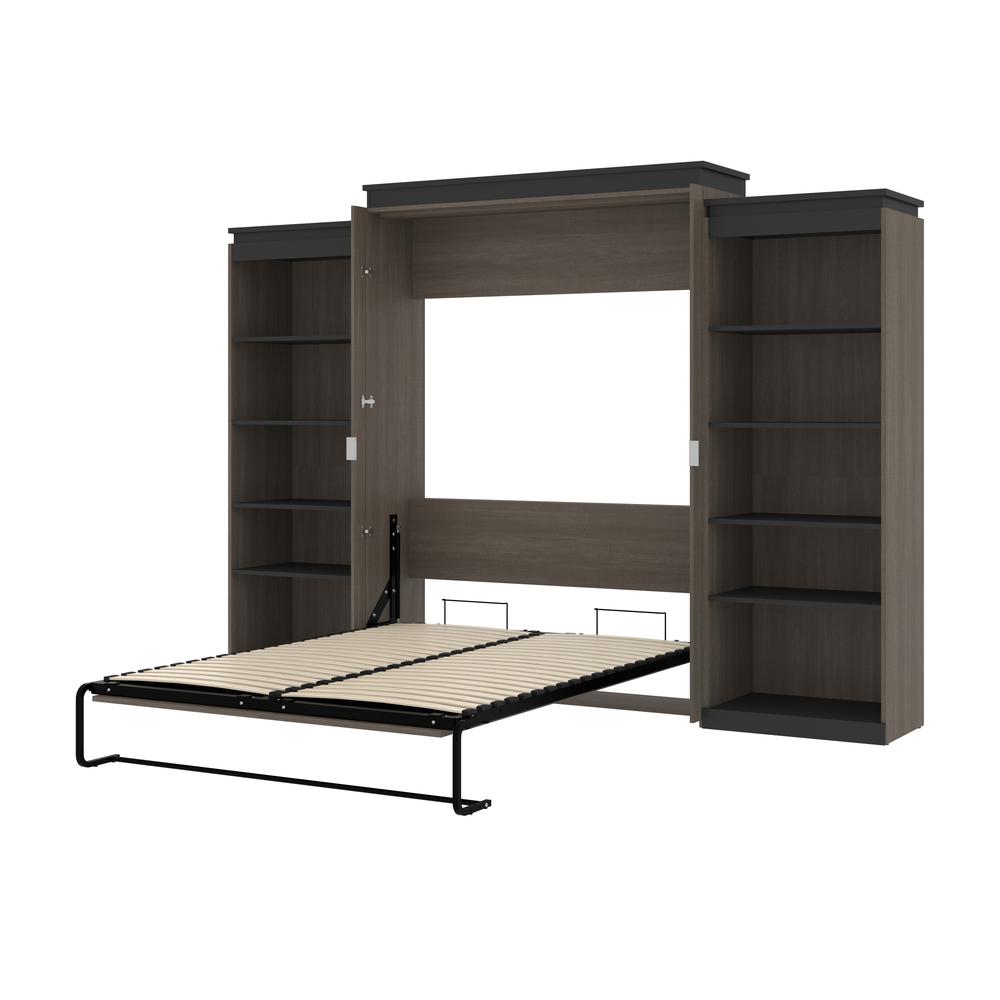 Queen Murphy Bed with Shelves (126W) in White and Walnut Grey. Picture 24