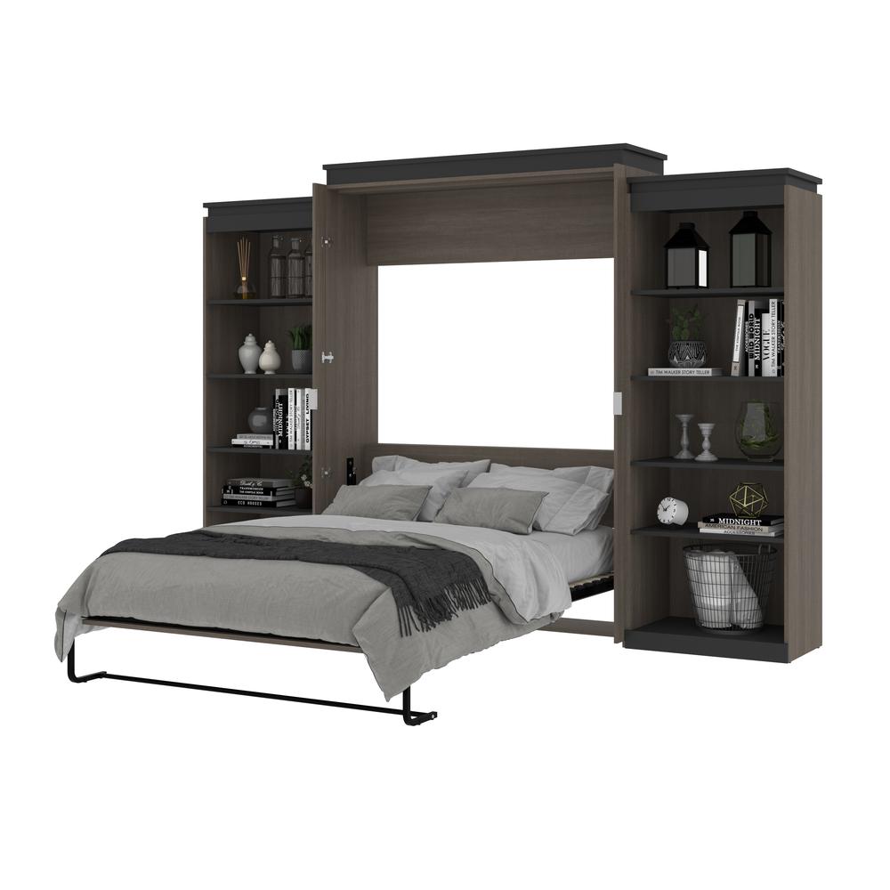 Queen Murphy Bed with Shelves (126W) in White and Walnut Grey. Picture 26