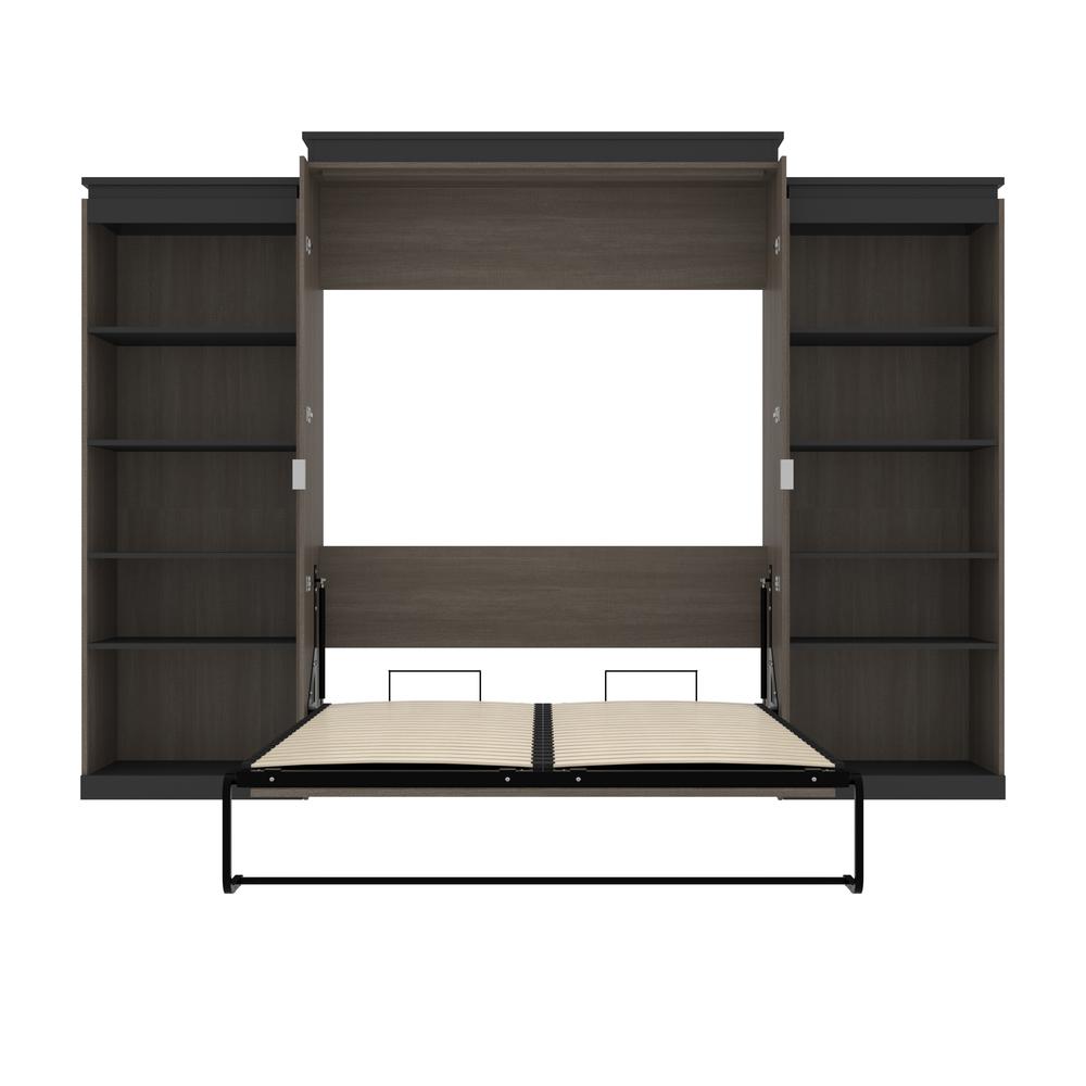 Queen Murphy Bed with Shelves (126W) in White and Walnut Grey. Picture 27