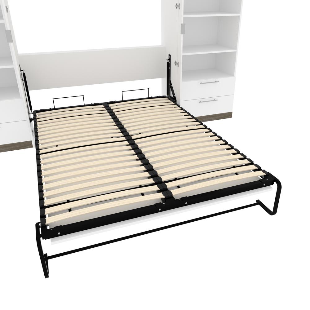 Orion  124W Queen Murphy Bed and 2 Shelving Units with Drawers (125W) in white & walnut grey. Picture 16