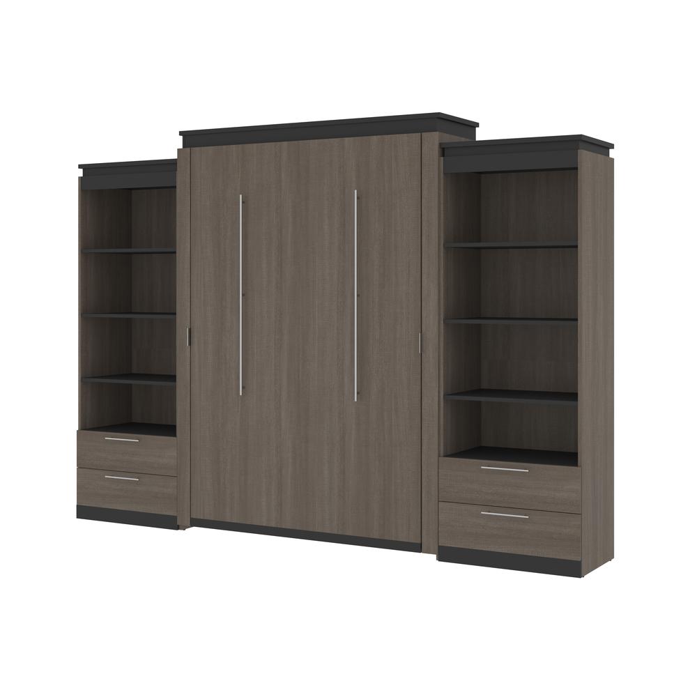 Orion  124W Queen Murphy Bed and 2 Shelving Units with Drawers (125W) in bark gray and graphite. Picture 1