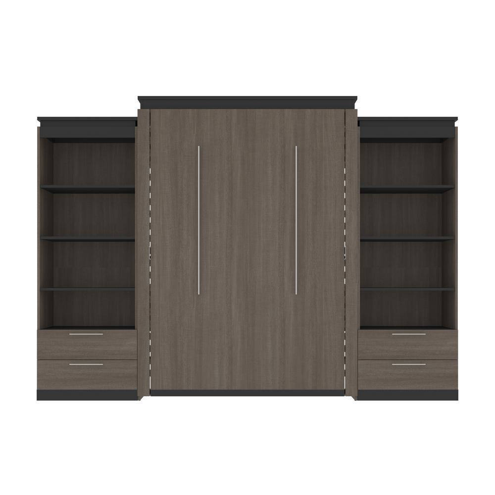 Orion  124W Queen Murphy Bed and 2 Shelving Units with Drawers (125W) in bark gray and graphite. Picture 2