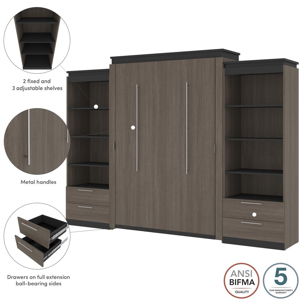 Orion  124W Queen Murphy Bed and 2 Shelving Units with Drawers (125W) in bark gray and graphite. Picture 7