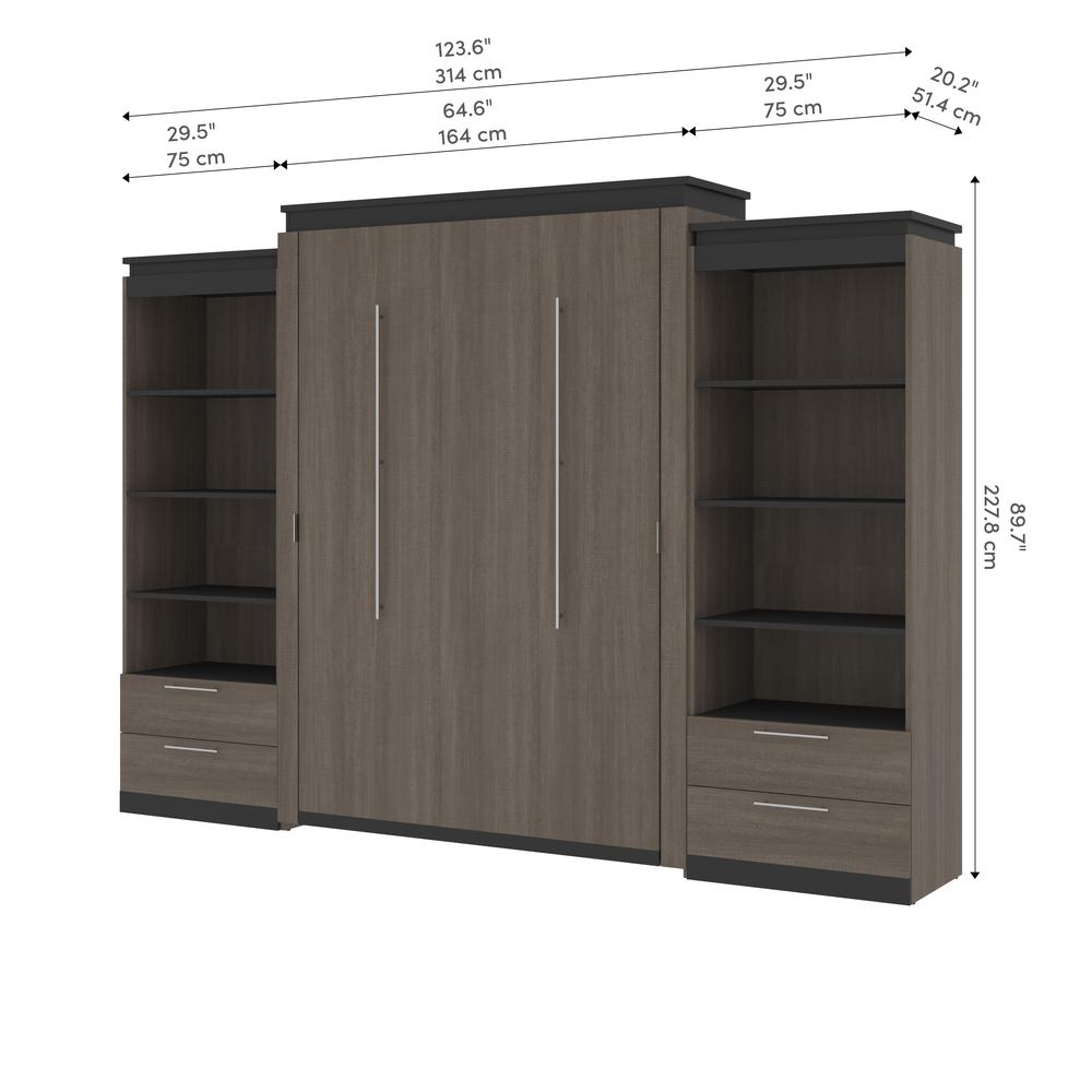 Orion  124W Queen Murphy Bed and 2 Shelving Units with Drawers (125W) in bark gray and graphite. Picture 11