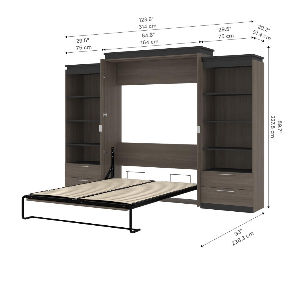 Orion  124W Queen Murphy Bed and 2 Shelving Units with Drawers (125W) in bark gray and graphite. Picture 12