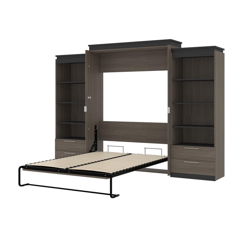 Orion  124W Queen Murphy Bed and 2 Shelving Units with Drawers (125W) in bark gray and graphite. Picture 24