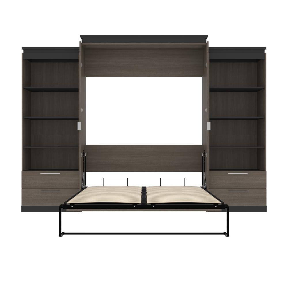 Orion  124W Queen Murphy Bed and 2 Shelving Units with Drawers (125W) in bark gray and graphite. Picture 27